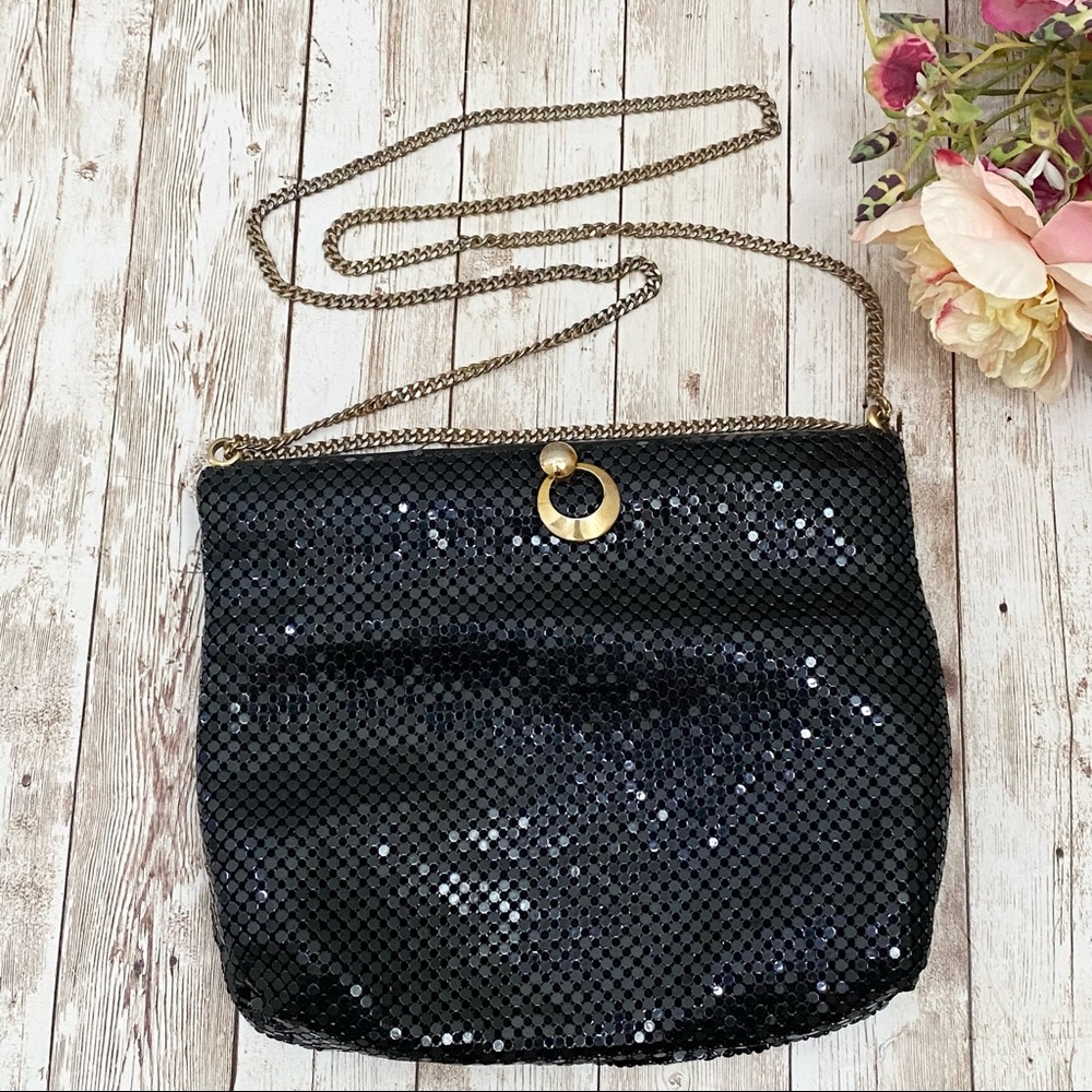 Vintage Whiting and Davis Black Mesh Chain Strap Convertible Evening Bag